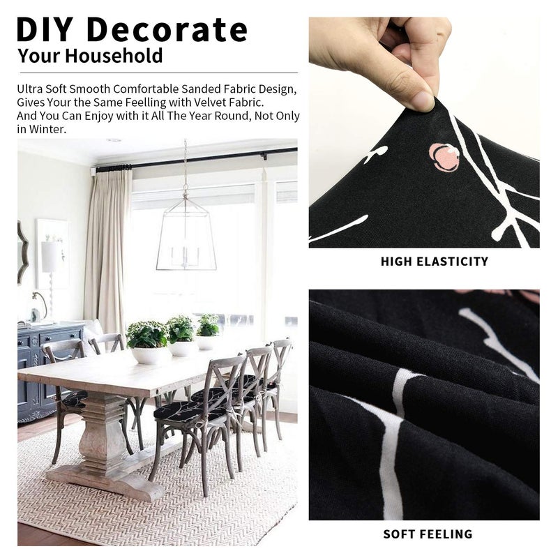 Gute Stretch Printed Chair Seat Covers with Elastic Ties and Button, Removable Washable Dining Upholstered Chair Protector Seat Cushion Slipcovers for Dining Room, Officeï¼ŒBlack - Image 2